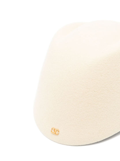 VALENTINO GARAVANI Men's Flat Crown Wool Hat with Gold-Tone Logo