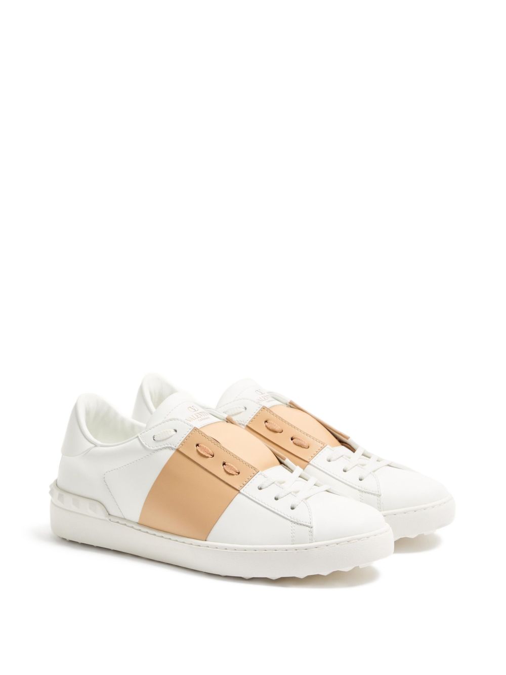 VALENTINO GARAVANI Open Leather Sneaker with Contrast Band and Stud Details