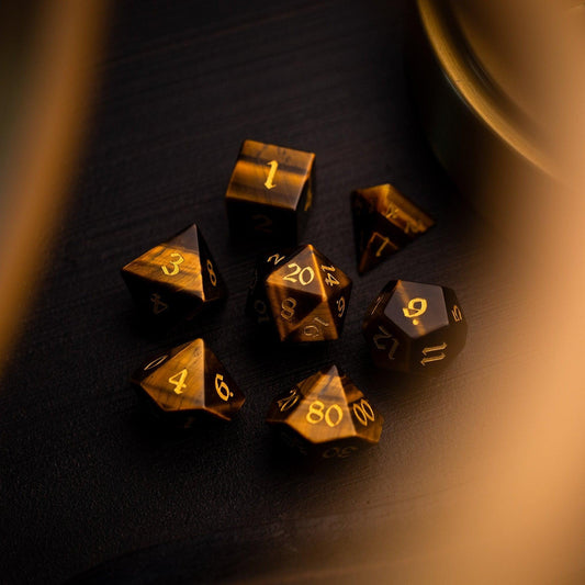 Juego de dados de DND de gema de ojo de tigre amarillo
