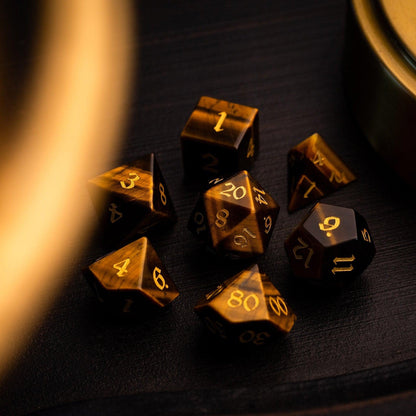Juego de dados de DND de gema de ojo de tigre amarillo