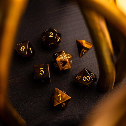 Juego de dados de DND de gema de ojo de tigre amarillo