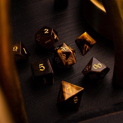 Juego de dados de DND de gema de ojo de tigre amarillo