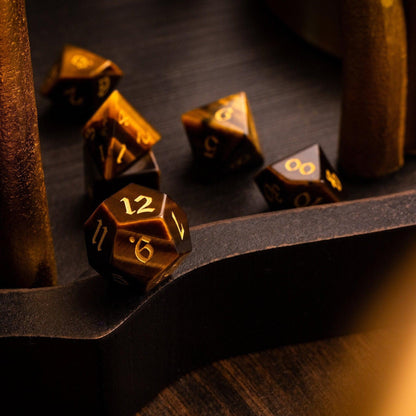 Juego de dados de DND de gema de ojo de tigre amarillo