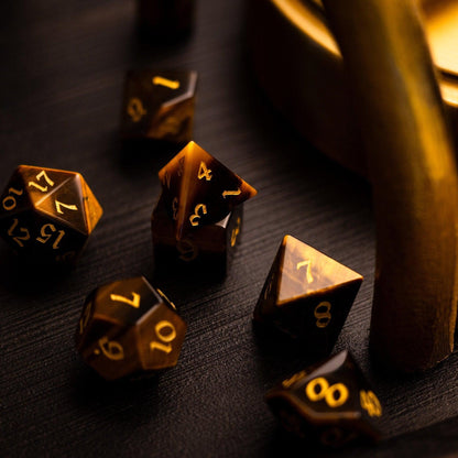 Juego de dados de DND de gema de ojo de tigre amarillo