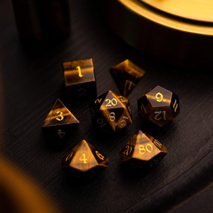 Juego de dados de DND de gema de ojo de tigre amarillo