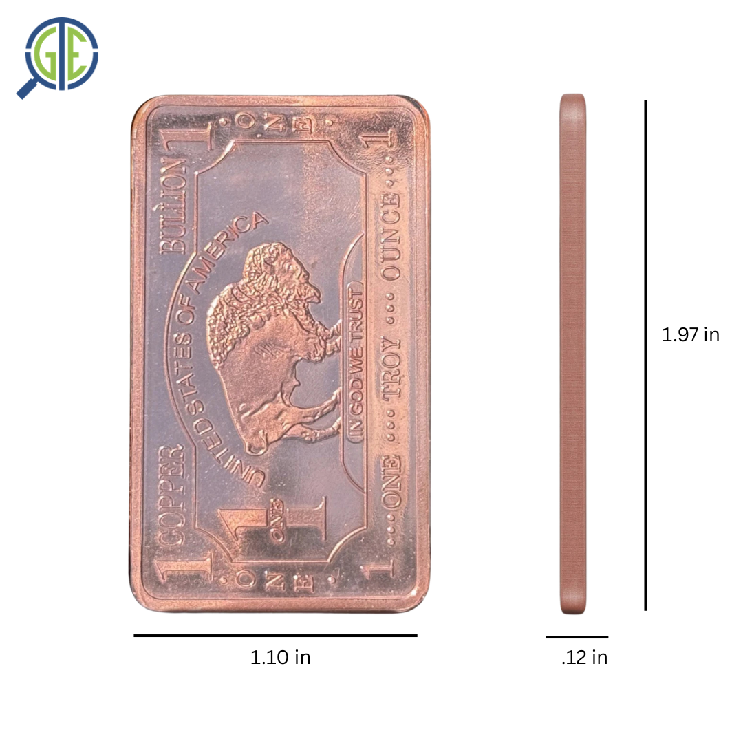 1 oz One Troy Ounce USA American Buffalo .999 Fine Copper Bar Ingot Cu Element