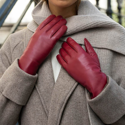 Zoey (red) – Sheepskin leather gloves with warm wool/cashmere lining & touchscreen function — photo 5 of 7