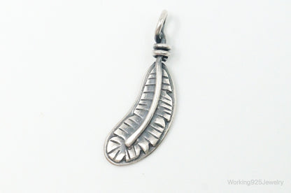 Vintage Native American Unsigned Feather Sterling Silver Necklace Pendant