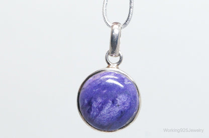 Vintage Large Purple Gemstone Sterling Silver Necklace Pendant