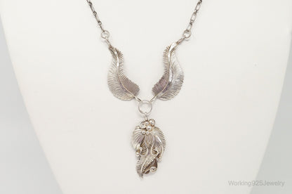 Vintage Native America F Handmade Feathers Design Sterling Silver Necklace