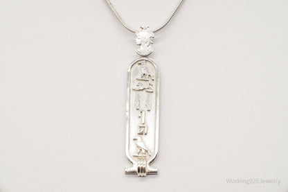 Vintage Large Egyptian Cartouche Sterling Silver Necklace