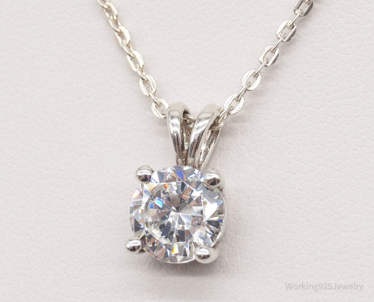 Vintage Large Cubic Zirconia DQCZ Sterling Silver Necklace