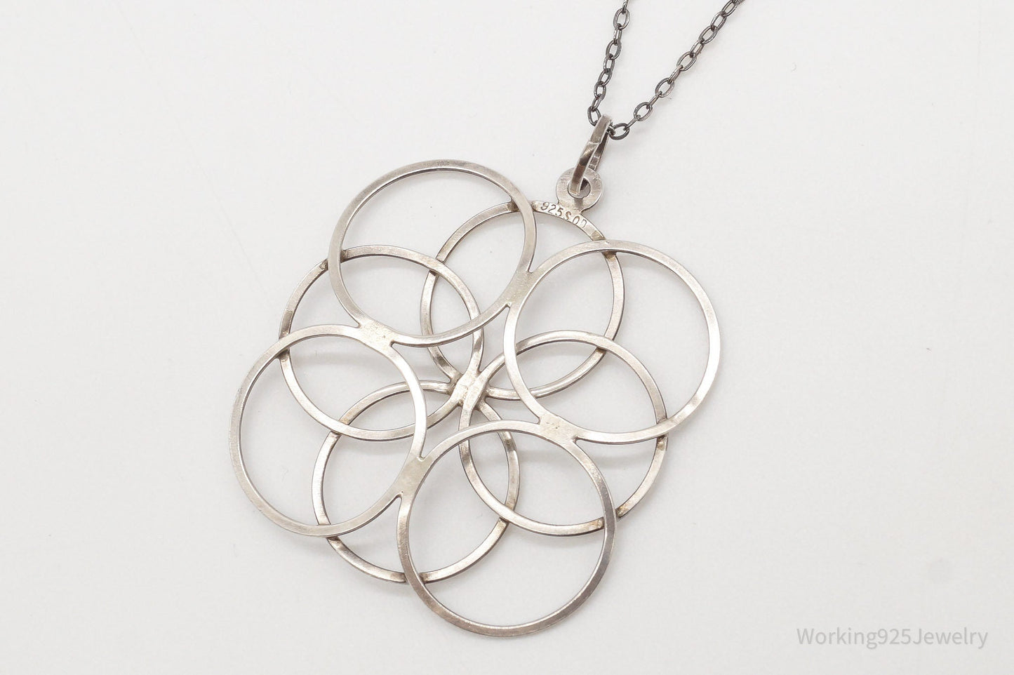 Vintage Modernist Linked Circles Sterling Silver Pendant - 835S Silver Chain