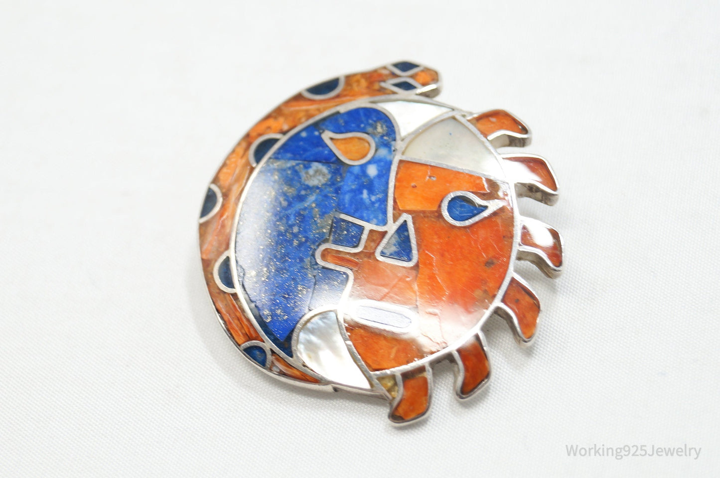 Broche/Colgante Sol y Luna Vintage Mexicano – Plata 950 – Joyería Artesanal del Suroeste