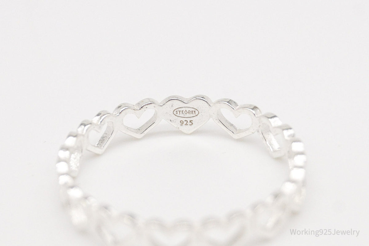 Vintage STE BEE Open Hearts Pattern Sterling Silver Band Ring - Size 8.75