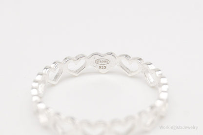 Vintage STE BEE Open Hearts Pattern Sterling Silver Band Ring - Size 8.75