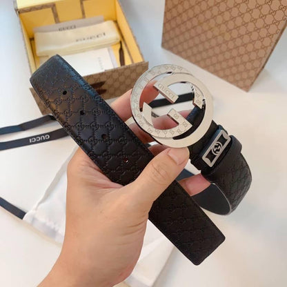 GUCCI Embellished coated-canvas and leather belt 'Black'