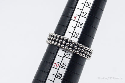 Vintage Triple Beaded Row Style Sterling Silver Band Ring - Size 9
