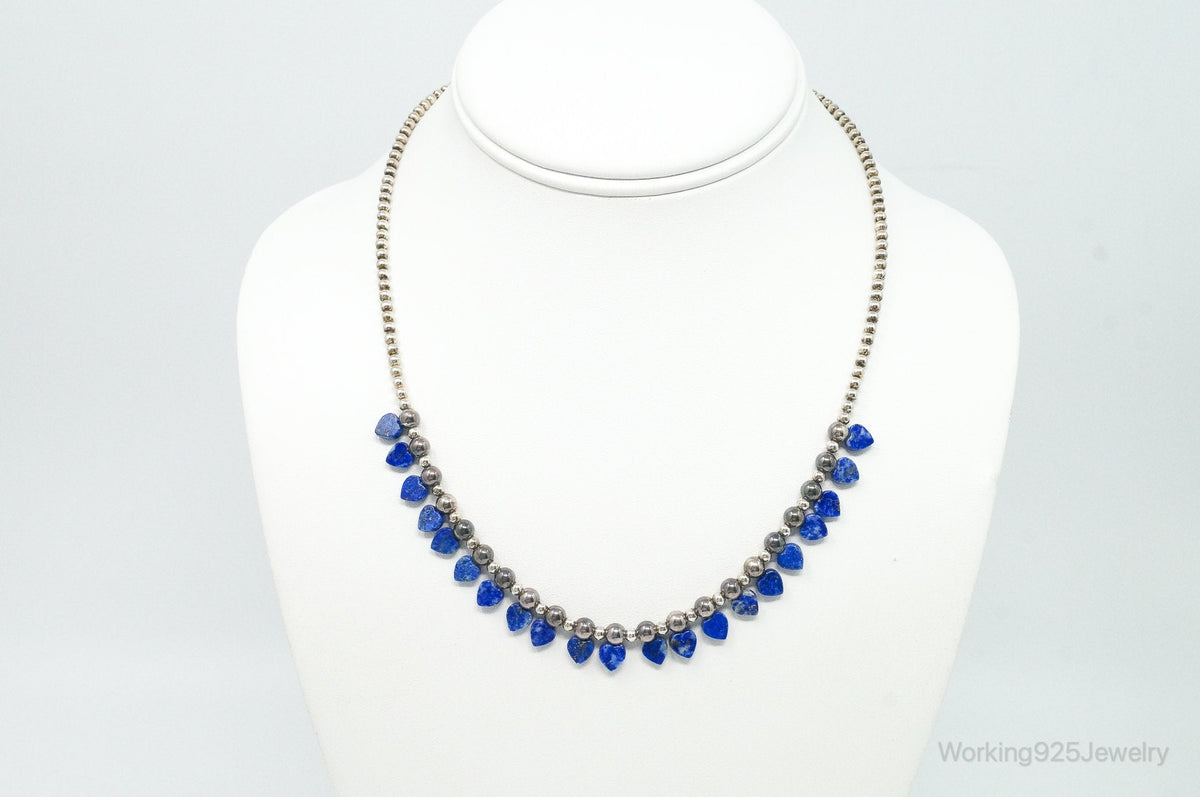 Vintage Native American QT Lapis Lazuli Bead Sterling Silver Necklace