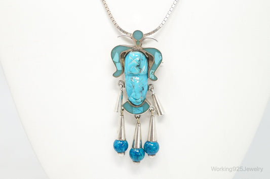 Vintage Mexico Handmade Turquoise Warrior Sterling Silver Necklace Brooch — photo 1 of 8