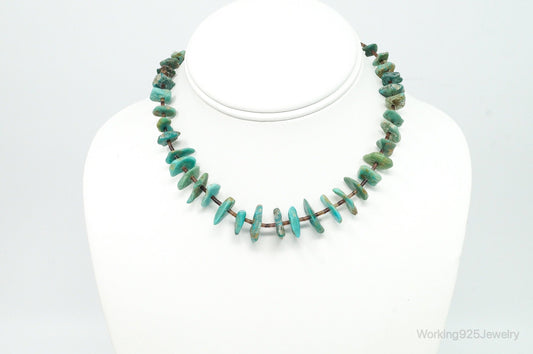 Vintage Native American Turquoise Porcupine Quill Sterling Silver Necklace — photo 2 of 9