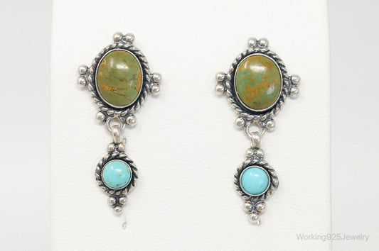 Vintage Native American QT Quoc Turquoise Sterling Silver Earrings — photo 2 of 8