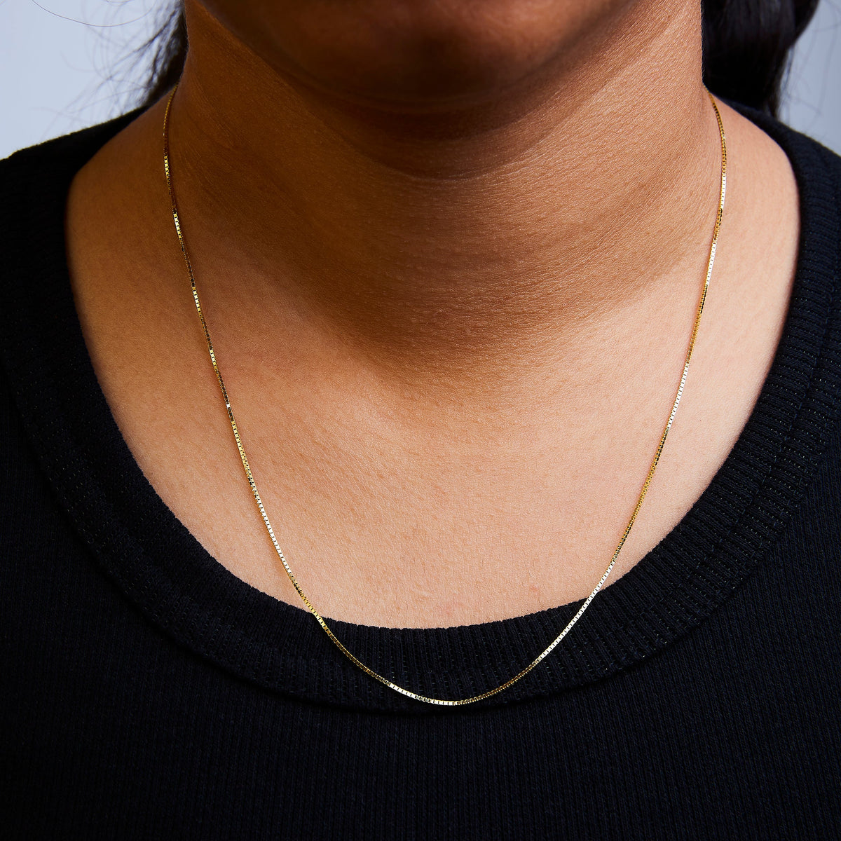 Solid 14K Yellow Gold 0.75mm Classic Box Chain Necklace. Unisex Chain - Size 13 Inches
