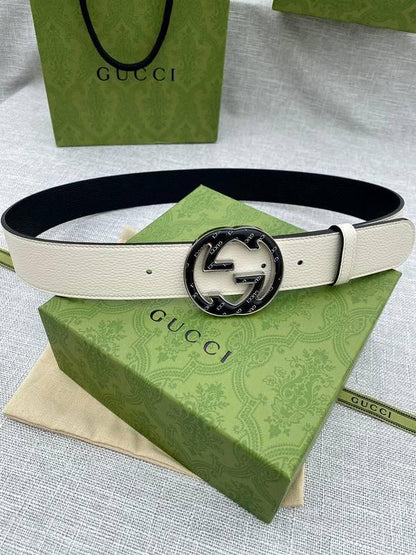 GUCCI Embellished coated-canvas and leather belt 'Cream'