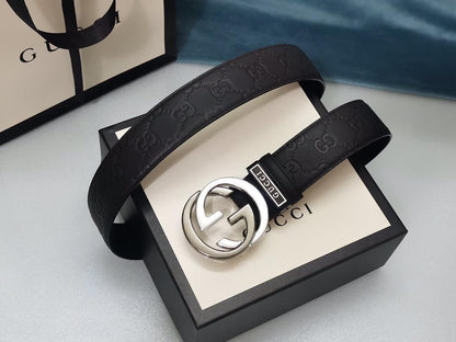 GUCCI Embellished coated-canvas and leather belt 'Black'