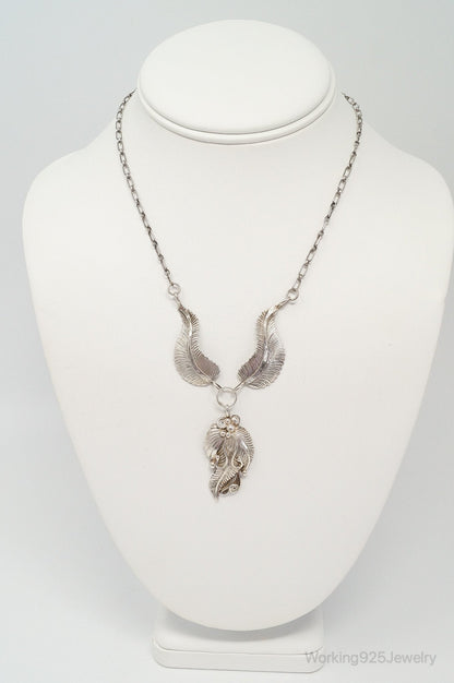 Vintage Native America F Handmade Feathers Design Sterling Silver Necklace
