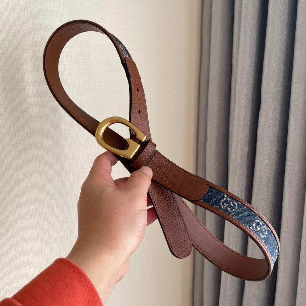 GUCCI Embellished coated-canvas and leather belt 'Brown/Blue'