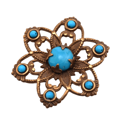 Vintage Copper Filigree Turquoise Floral Pendant 6x33mm - Natural Stone Focal