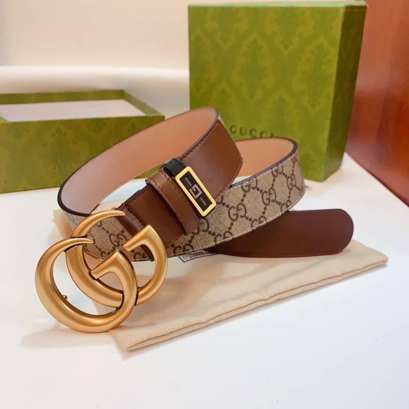 GUCCI Embellished coated-canvas and leather belt 'Brown'