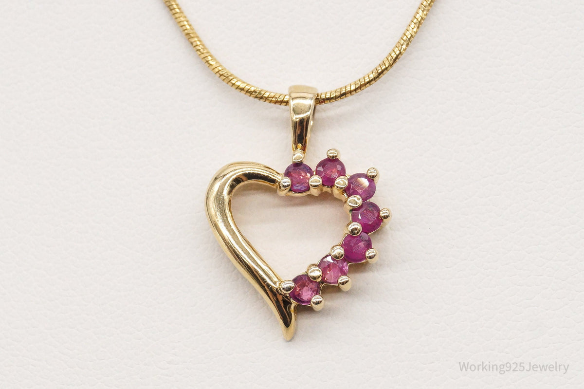 Vintage Designer Ross Simons Ruby Heart Gold Vermeil Sterling Silver Necklace