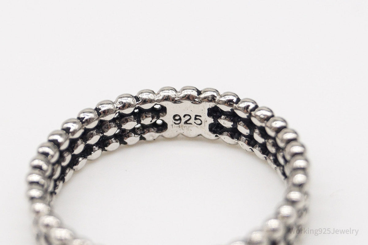 Vintage Triple Beaded Row Style Sterling Silver Band Ring - Size 9