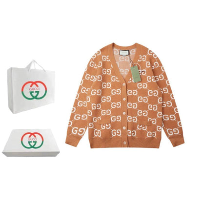Gucci GG Wool Jacquard Cardigan 'Camel Ivory'
