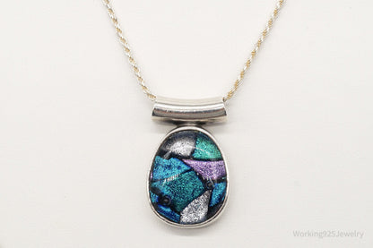 Vintage Large Dichroic Glass Sterling Silver Necklace