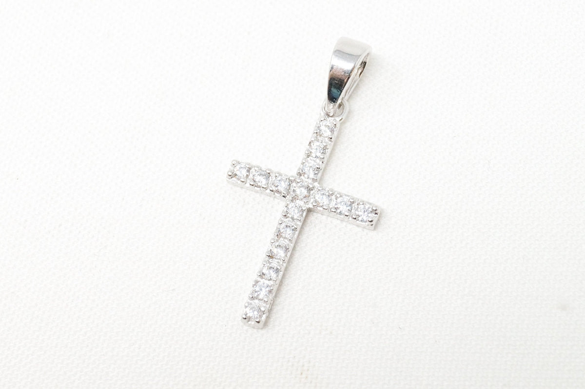 Vintage Cubic Zirconia Cross Sterling Silver Necklace Pendant