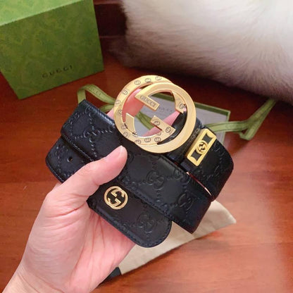 GUCCI Embellished coated-canvas and leather belt 'Black'
