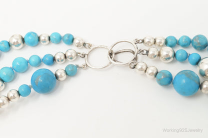 Vintage Native American Turquoise Beaded Sterling Silver Necklace