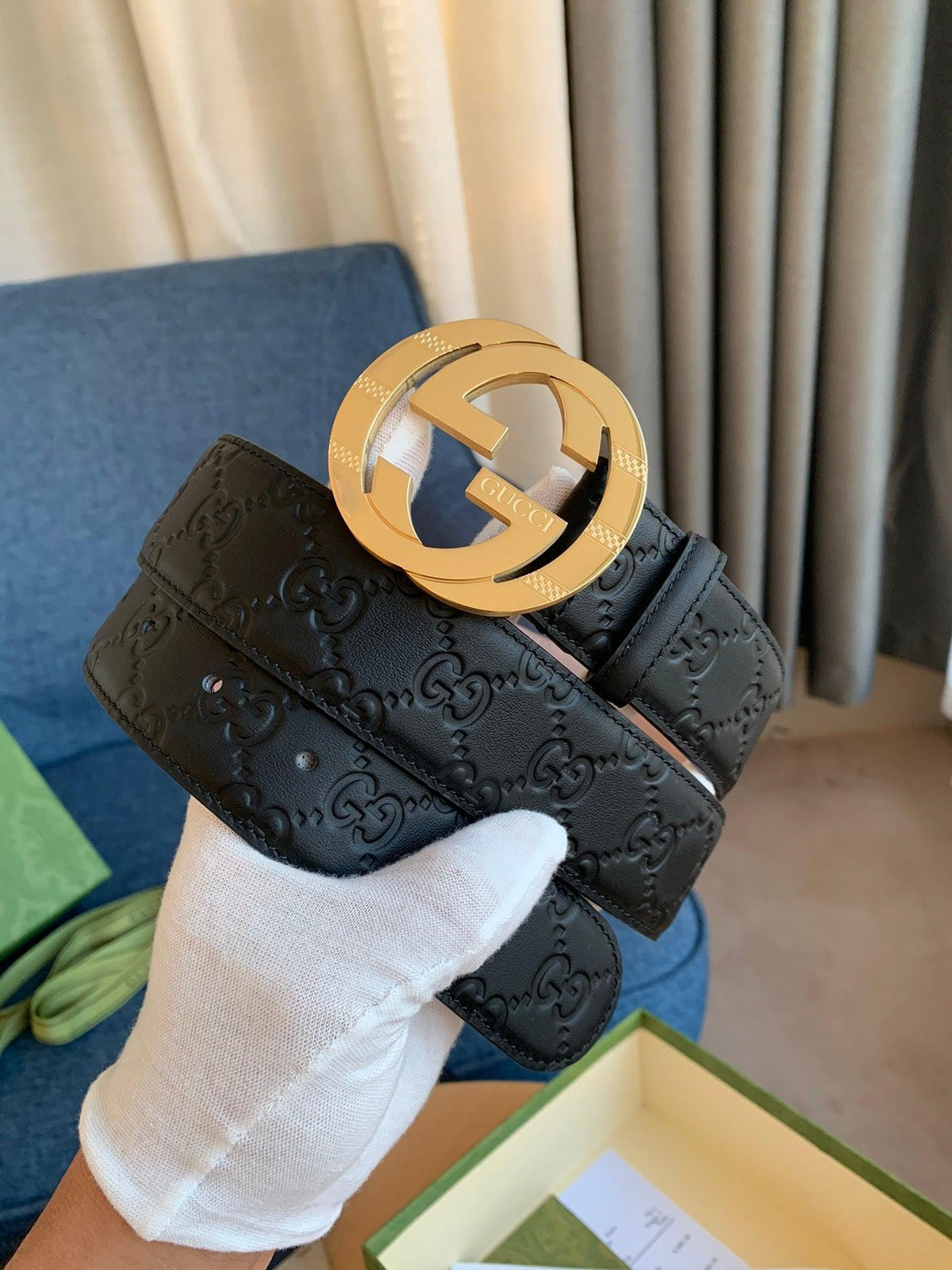 GUCCI Embellished coated-canvas and leather belt 'Black'
