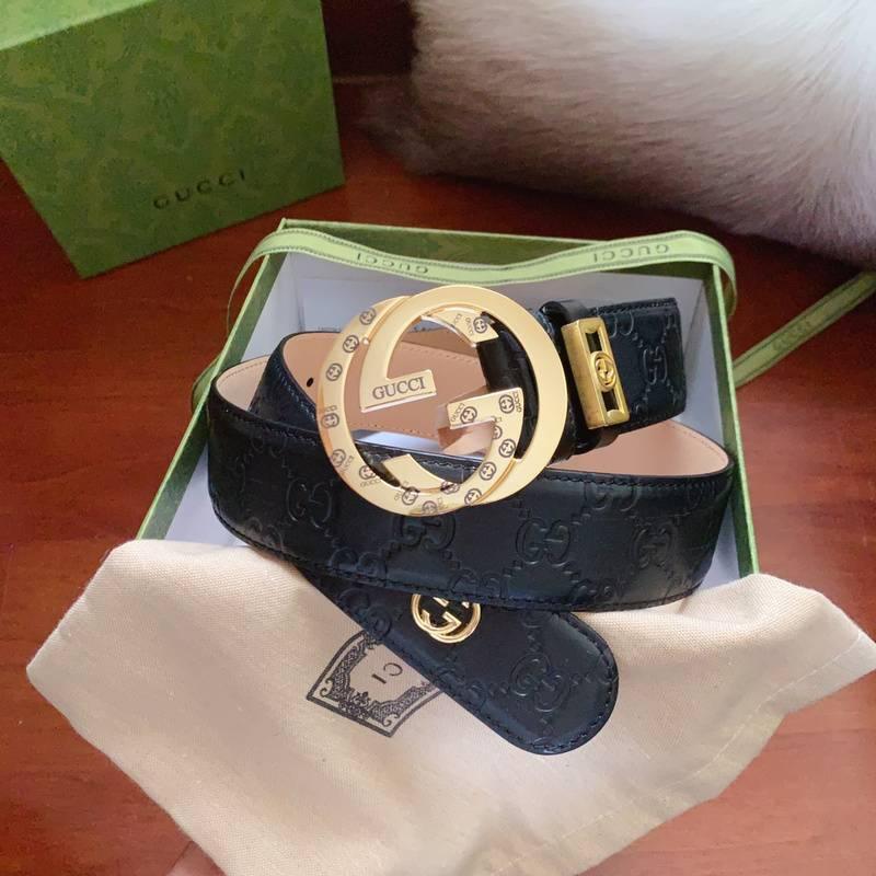 GUCCI Embellished coated-canvas and leather belt 'Black'