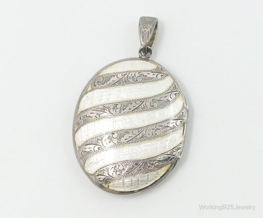 Vintage Siam White Enamel Sterling Silver Locket Pendant