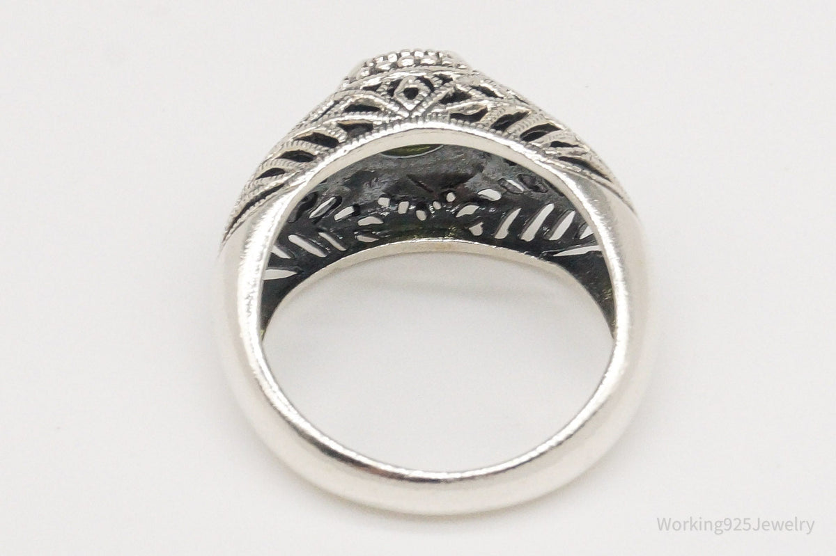 Vintage CNA Peridot Filigree Sterling Silver Ring - Size 6