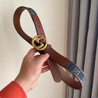GUCCI Embellished coated-canvas and leather belt 'Brown/Blue'