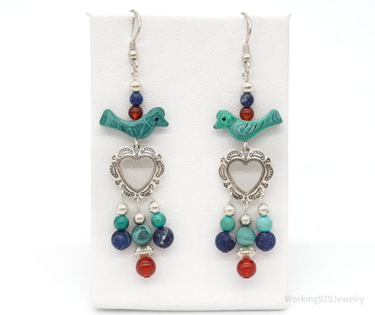 Vintage Native American QT Quoc Multi Gemstone Bead Sterling Silver Earrings
