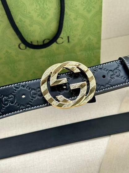 GUCCI Embellished coated-canvas and leather belt 'Black'