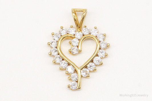 Vintage Cubic Zirconia Gold Vermeil Sterling Silver Heart Pendant
