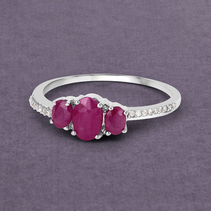 1.02 Carat Genuine Ruby and White Diamond 14K White Gold Ring