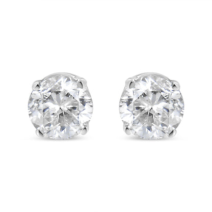 AGS Certified 14K White Gold 1.0 cttw 4-Prong Set Brilliant Round-Cut Solitaire Diamond Push Back Stud Earrings (G-H Color, I1-I2 Clarity)